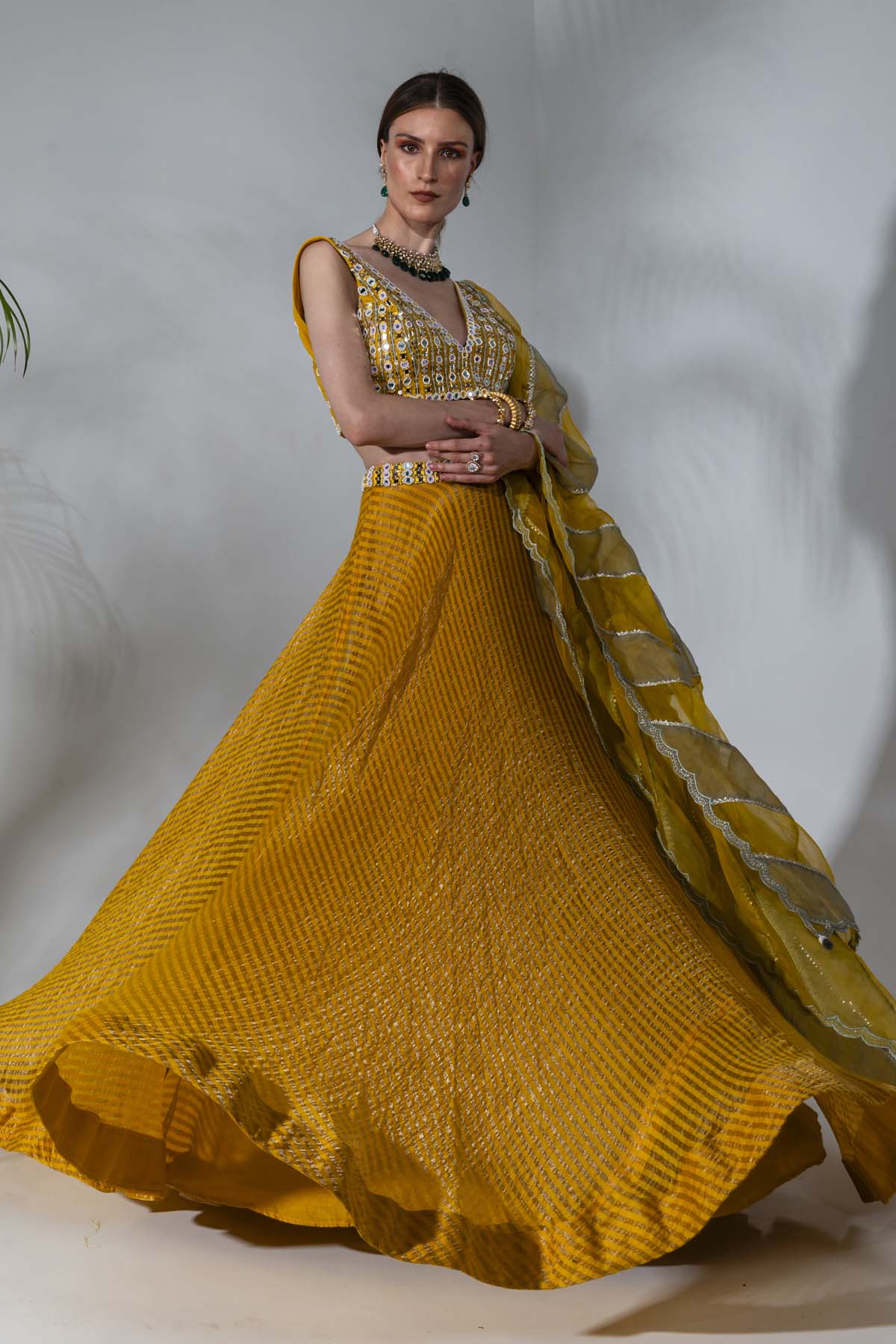 Designer Neha Khullar Yellow Tissue Silk Lehenga Set for Women Online
